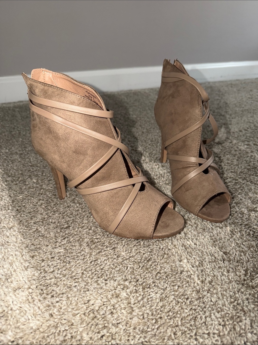 Macy's Taupe Strappy Peep-Toe Heels
